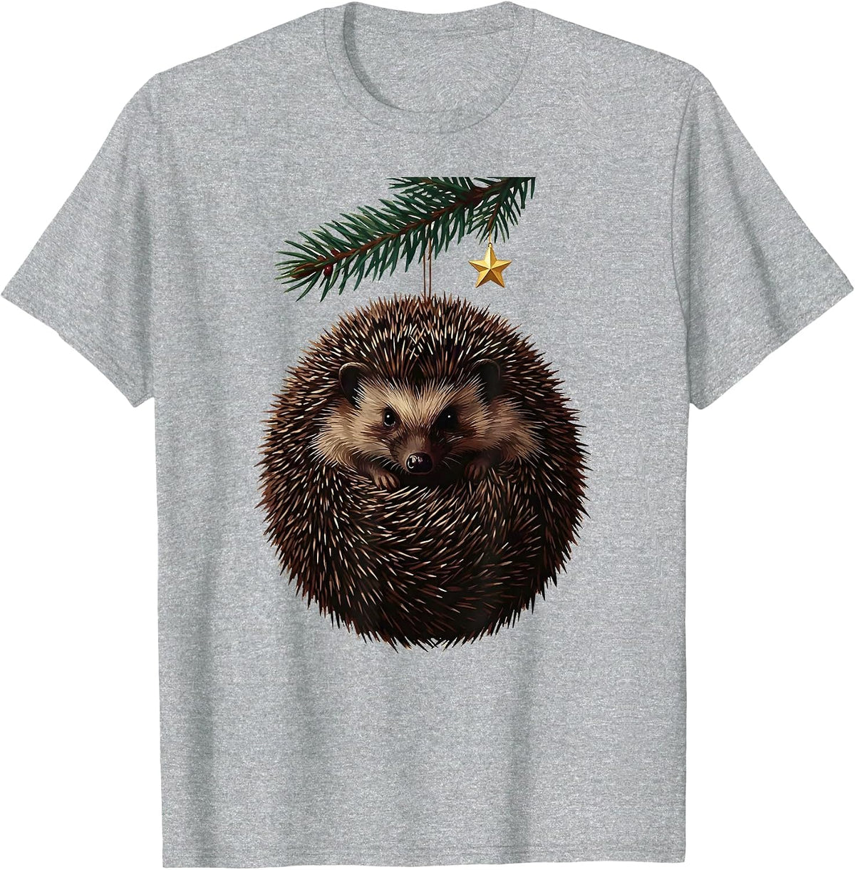 Men's Curled Hedgehog Ornament Cute Christmas Hedgehog Lover Gift T-Shirt - Heather Grey