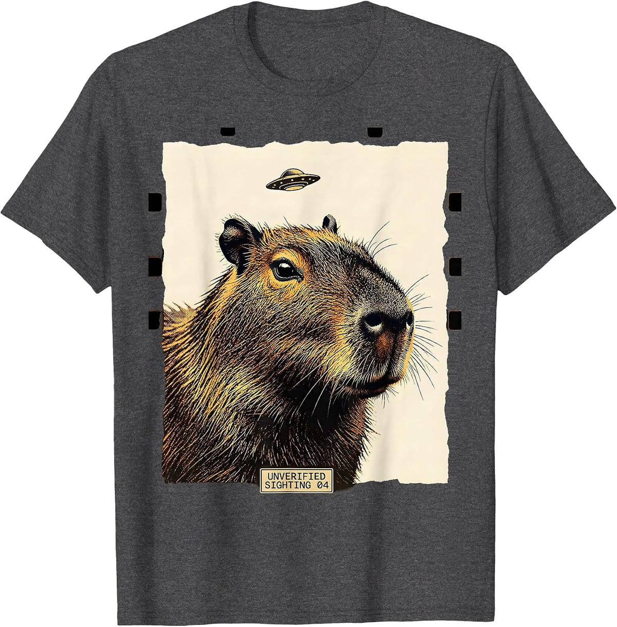 Unverified Sighting 04 Funny Capybara Alien UFO Meme Humor T-Shirt - Dark Heather Grey