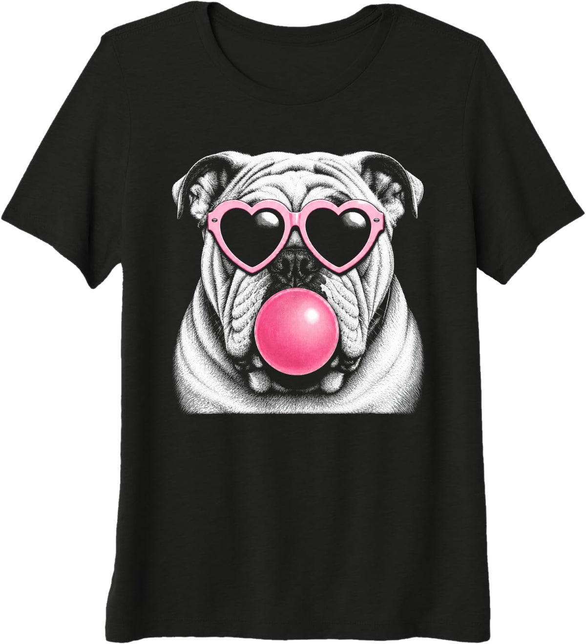 English Bulldog Pink Heart Sunglasses Funny Bubble Gum Premium Tri-Blend T-Shirt - Black