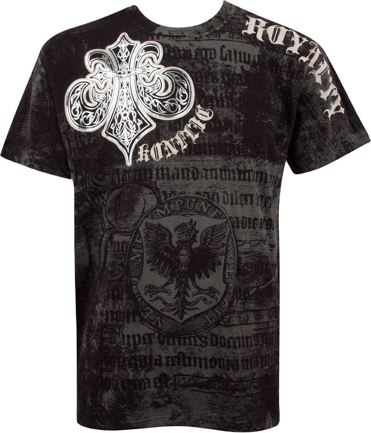 Sakkas Metallic Silver Short Sleeve Crew Neck Cotton Mens Fashion T-Shirt - Black