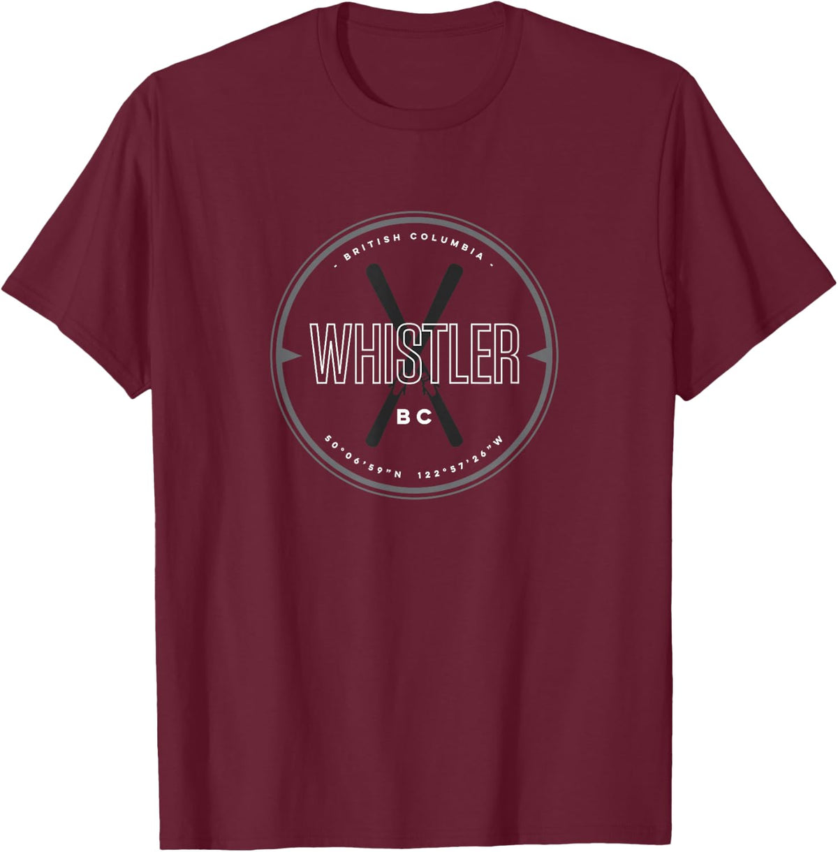 Whistler British Columbia Ski T-Shirt - Burgundy