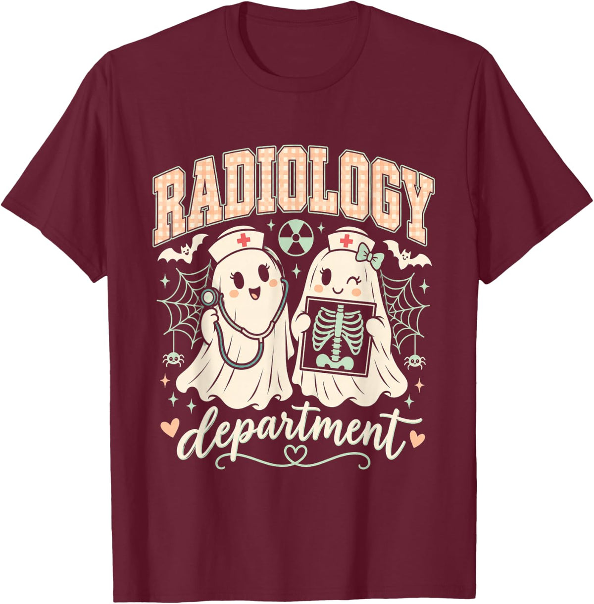 Funny Radiology Department Halloween Nurse Ghost T-Shirt - Burgundy
