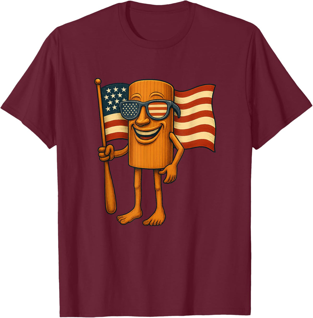 Tung Tung Sahur 4th Of July Italian Brainrot Meme USA Flag T-Shirt - Burgundy