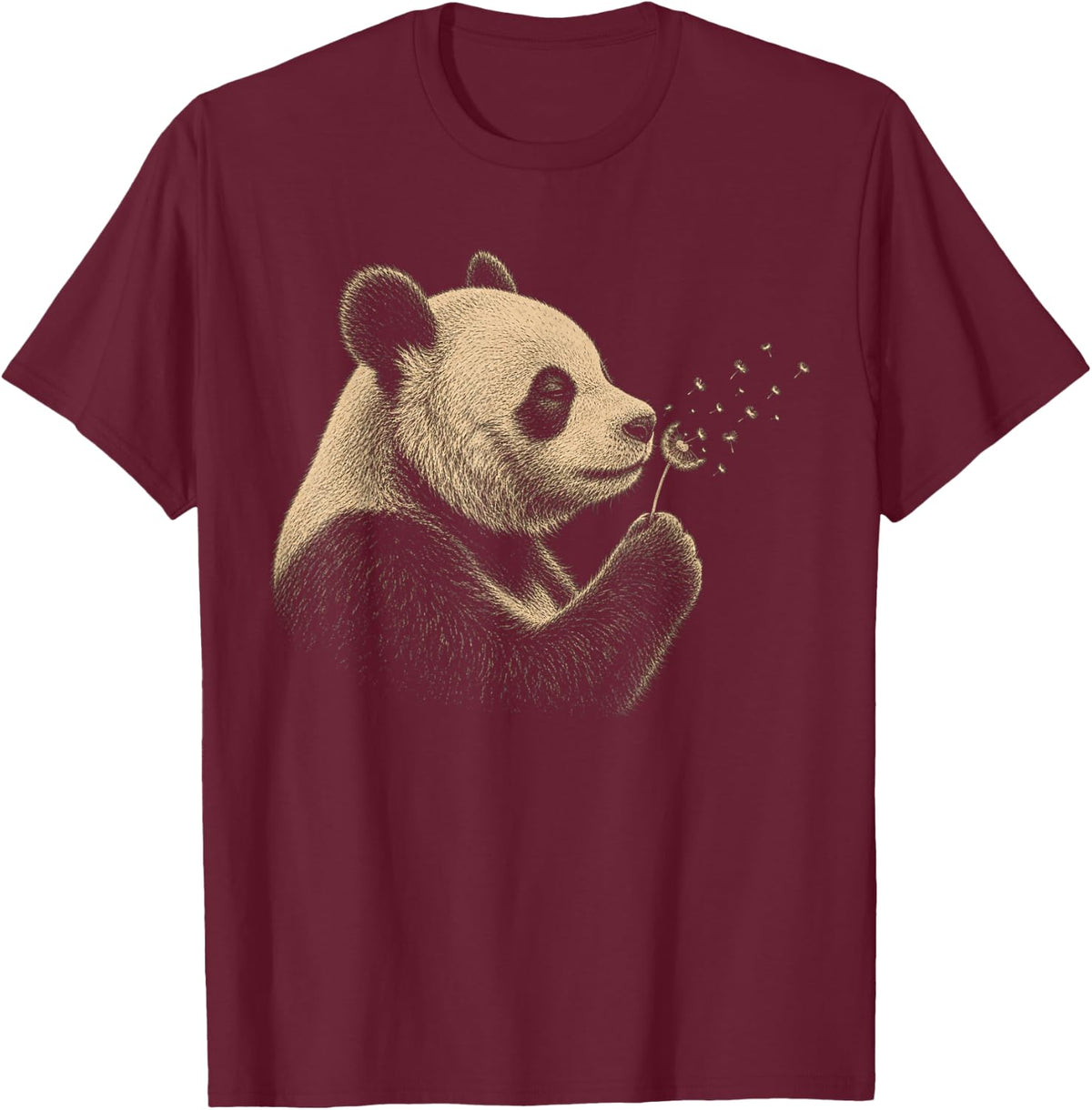 Panda Blowing Wishes Dandelion Vintage Windflower T-Shirt - Burgundy
