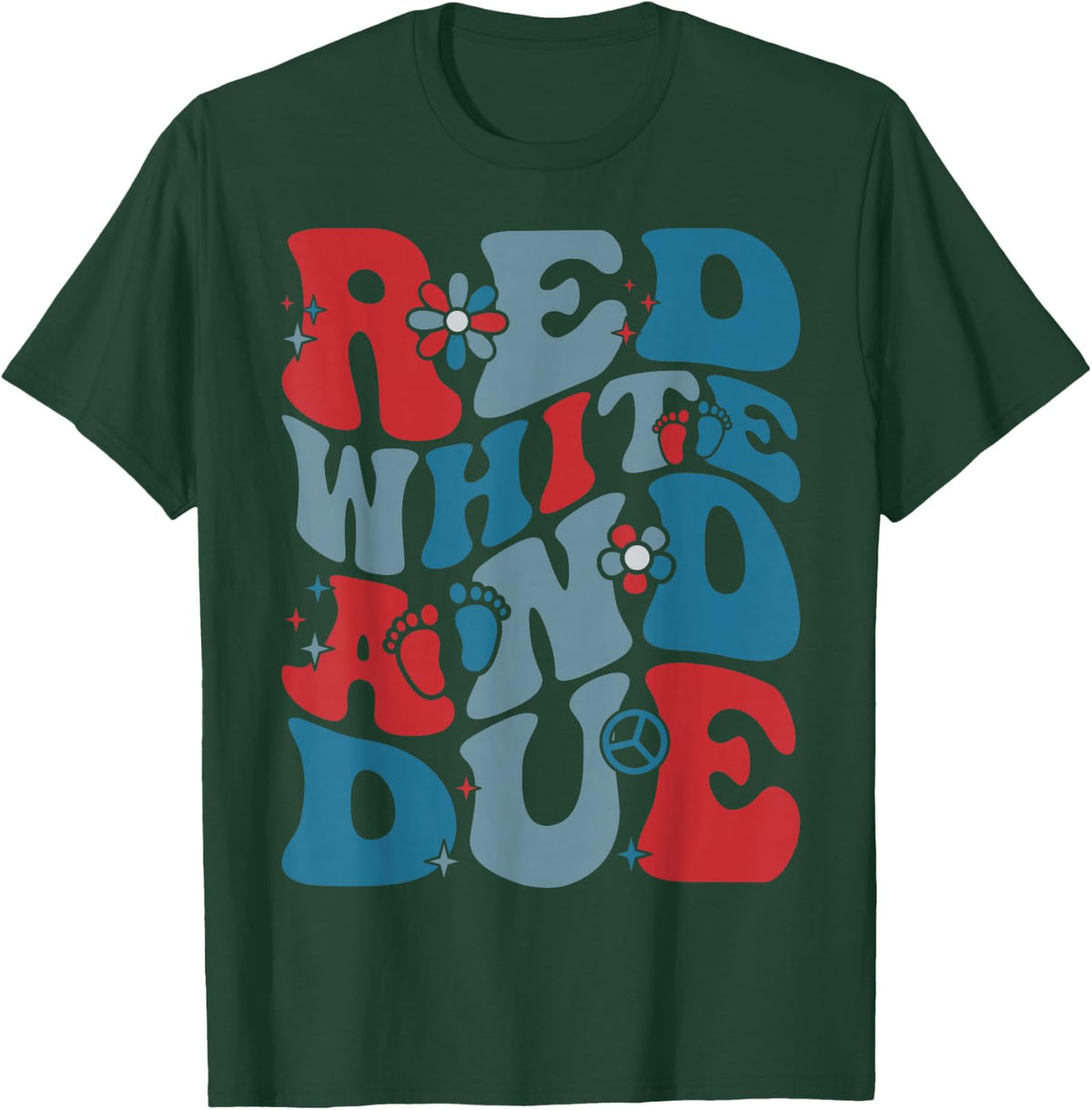 Groovy Red White And Due Baby Shower 4th of July Pregnancy T-Shirt - Dark Green