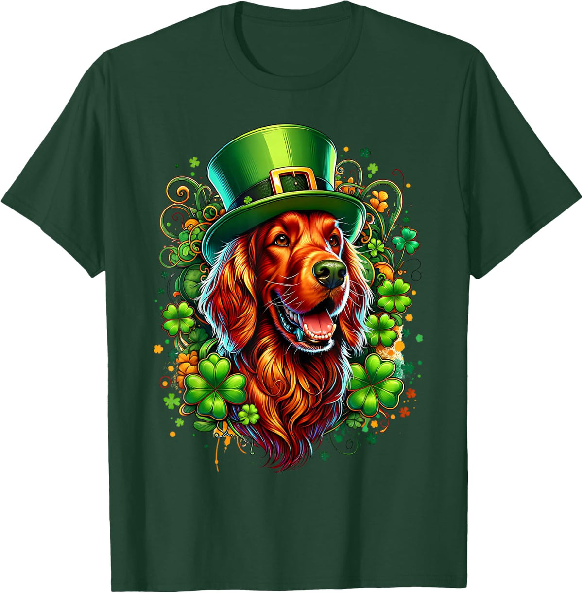 Irish Setter Dog St Patricks Day Artwork T-Shirt - Dark Green