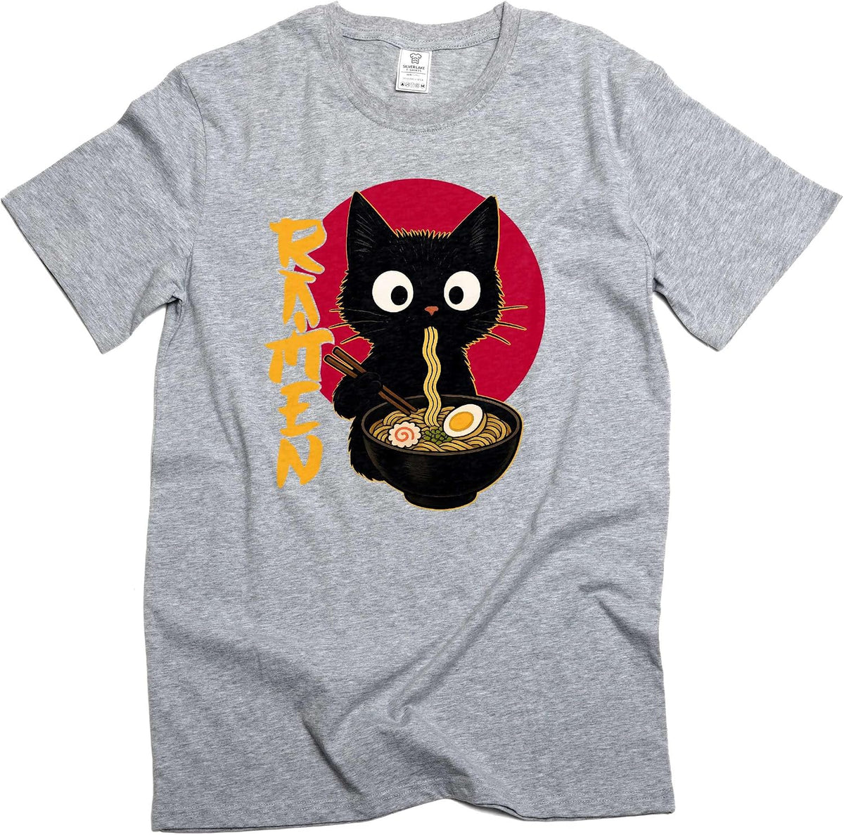 Men's Funny Ramen cat T-Shirt cat Eating Ramen Funny cat pet Food Tee - Grey