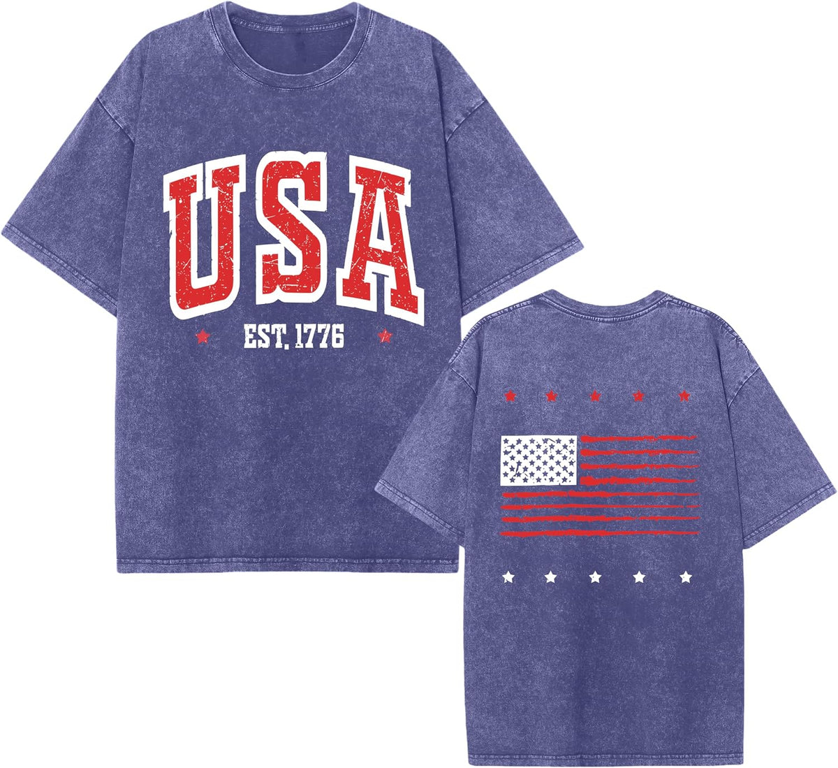 1776 American Flag Acid Washed T-Shirt Unisex Oversize Patriotic USA Tee for 4th of July 250th Anniversary - Royalblue