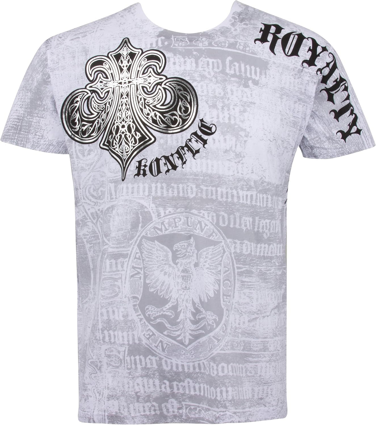 Sakkas Metallic Silver Short Sleeve Crew Neck Cotton Mens Fashion T-Shirt - White