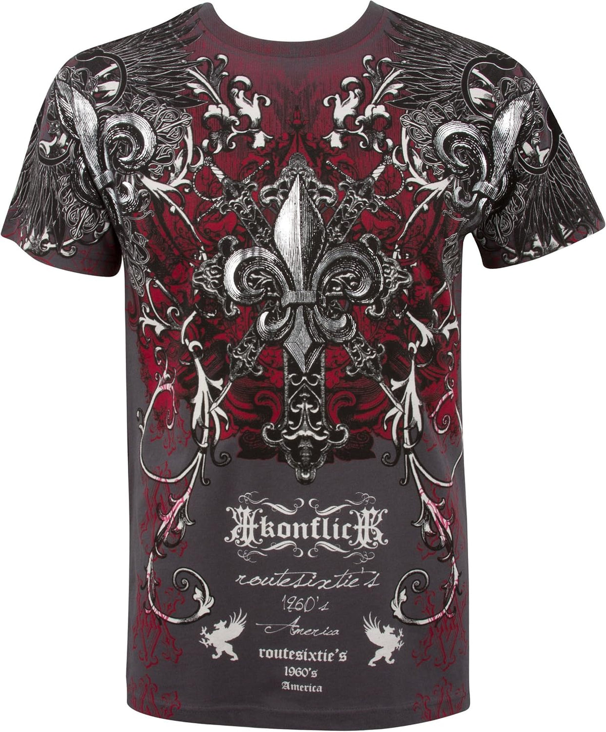 Sakkas Metallic Silver Short Sleeve Crew Neck Cotton Mens Fashion T-Shirt - Charcoal