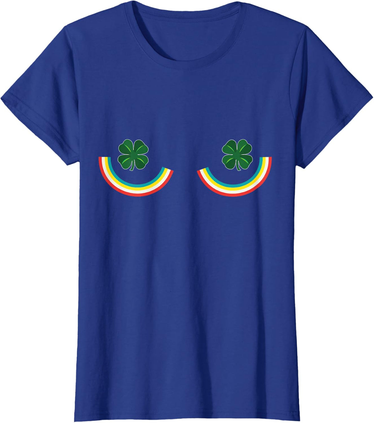 St Patricks Day Rainbow 4 Leaf Clover Shamrock Boobs T-Shirt - Royal Blue