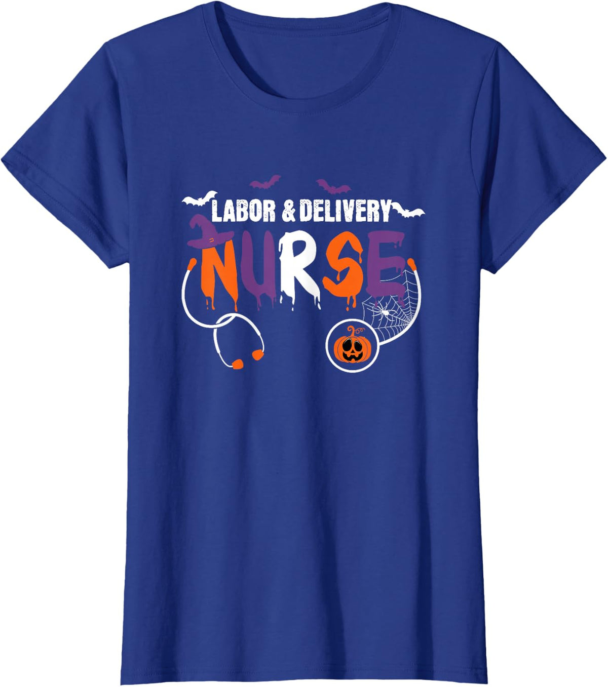 Labor and Delivery Nurse Halloween Stethoscope Pumpkin Women T-Shirt - Royal Blue