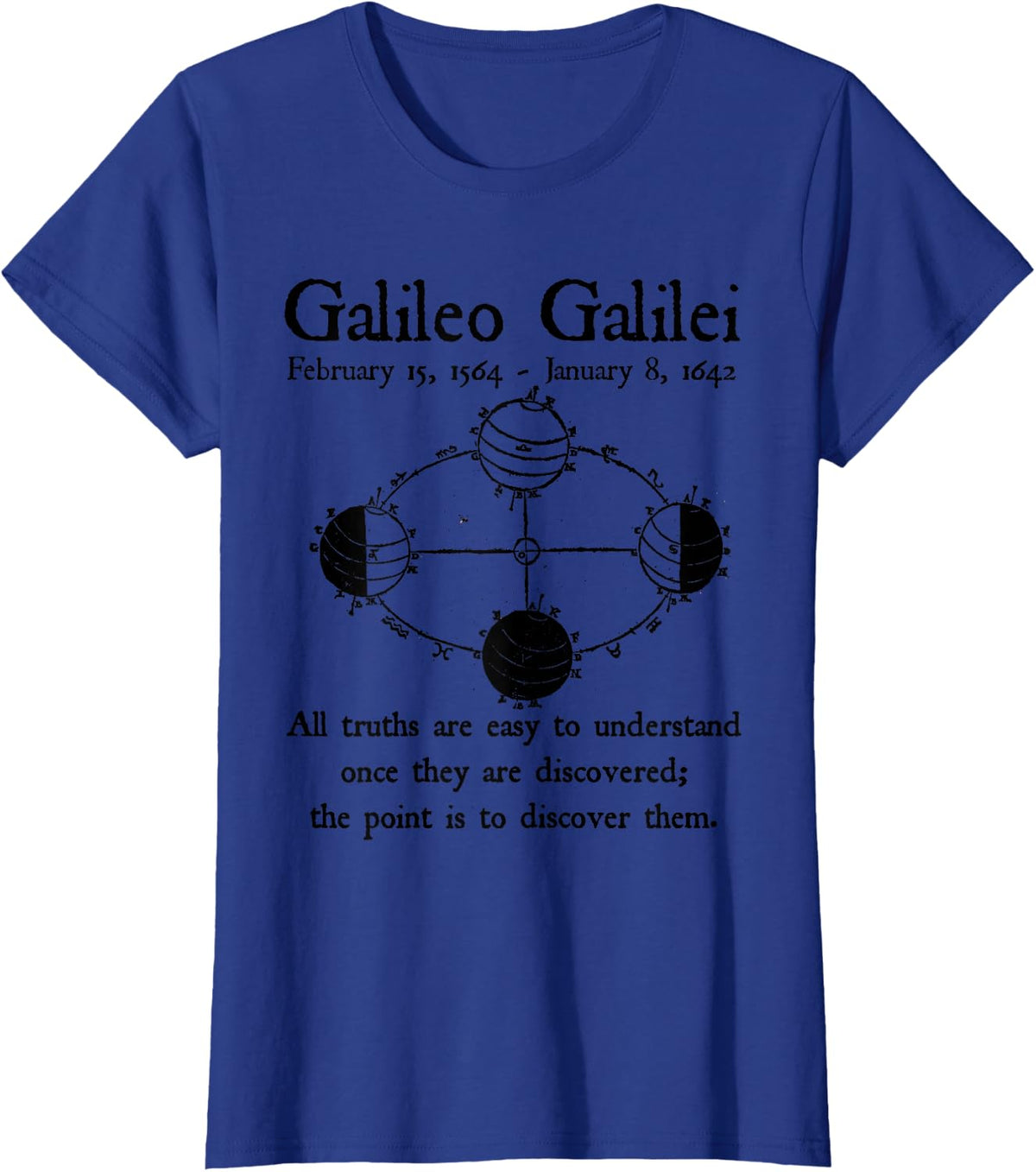 Galileo Moon Phases Discover Truth Math Science Teacher Geek T-Shirt - Royal Blue