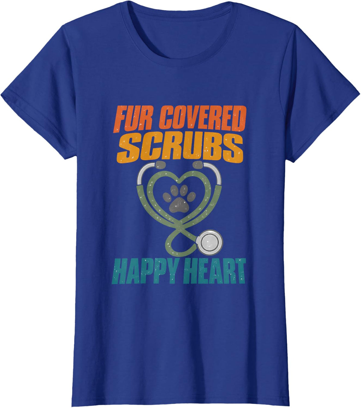 Fur Covered Scrubs Happy Heart Animal Doctor Veterinarian T-Shirt - Royal Blue