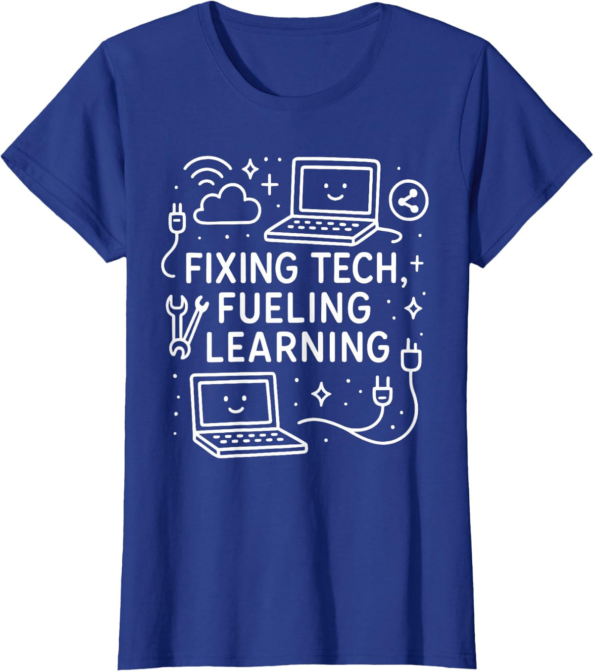 Computer Teacher Fixing Tech Fueling Learning IT Engineering T-Shirt - Royal Blue
