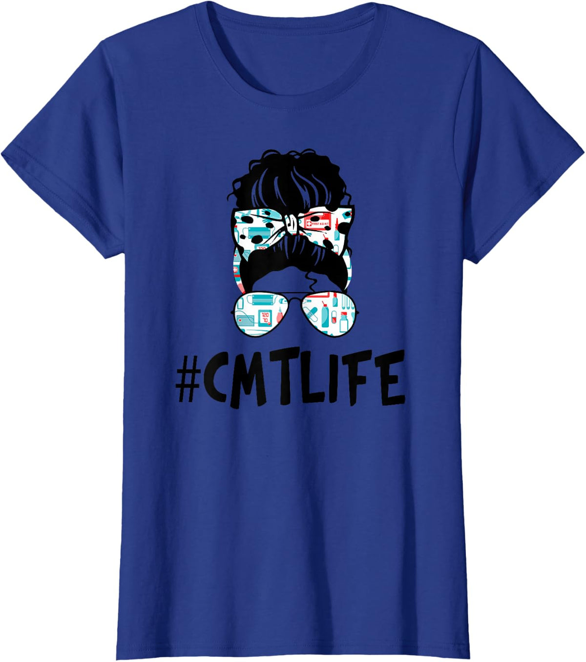 Messy Bun CMT Life Nurse Ideas Funny Women for CMT T-Shirt - Royal Blue