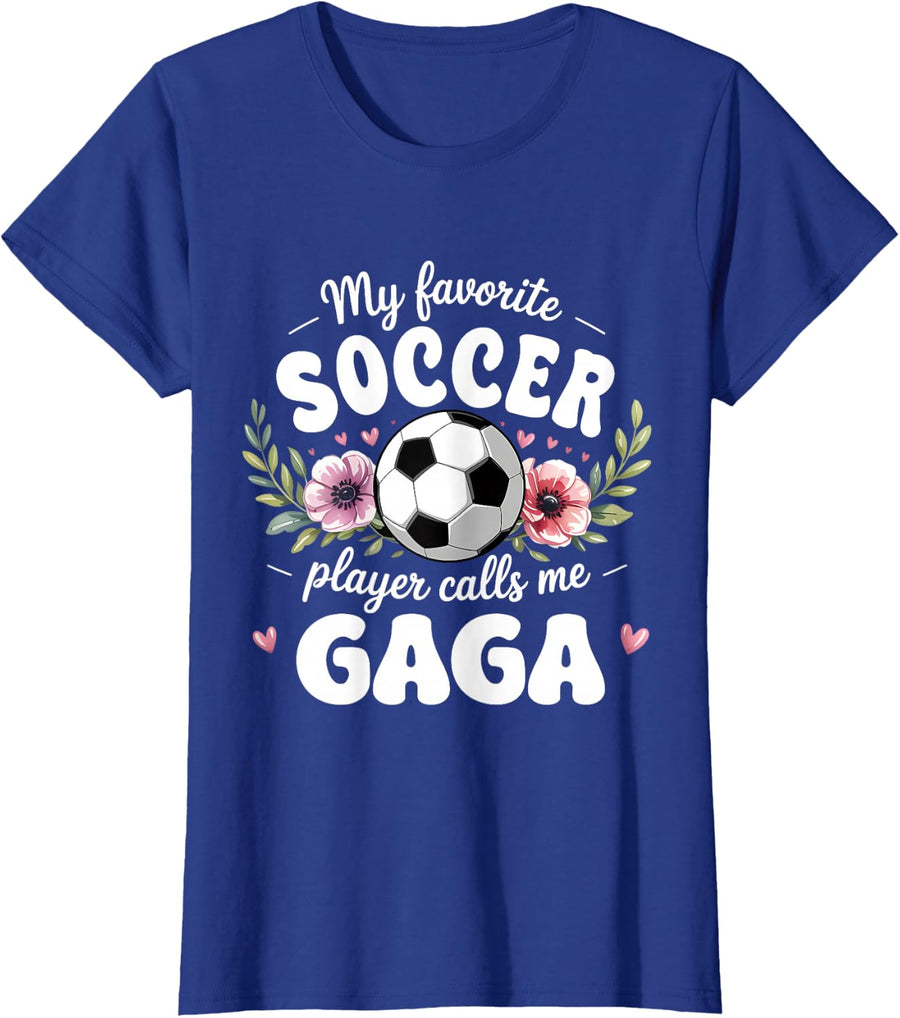 Womens My Favorite Soccer Player Calls Me Gaga Flowers Mother's Day T-Shirt - Royal Blue