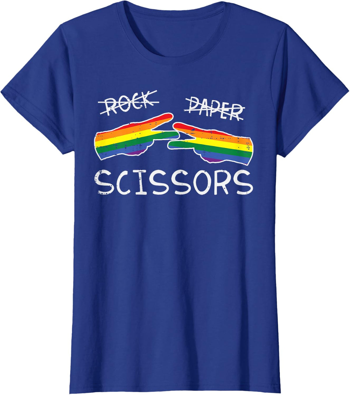 Gay Lesbian Rock Paper Scissors Fun Rainbow Pride LGBT Women T-Shirt - Royal Blue