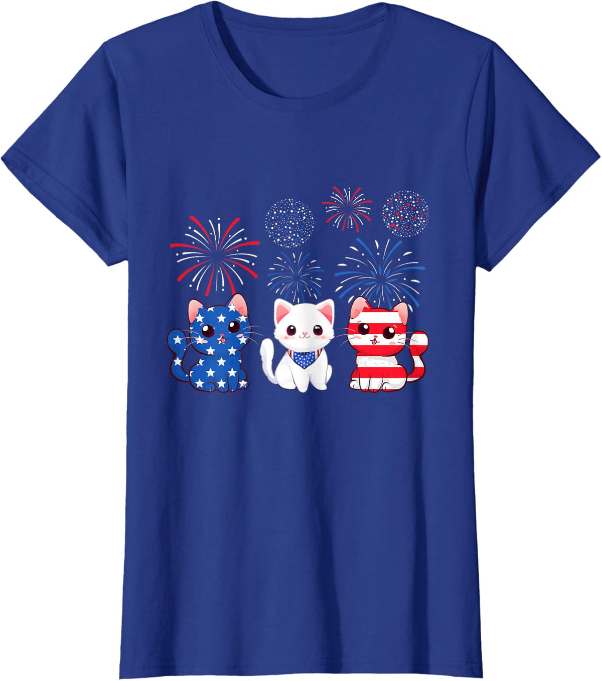 Cute Cat USA Flag 4th Of July Patriotic Cat Kitten Lover T-Shirt - Royal Blue