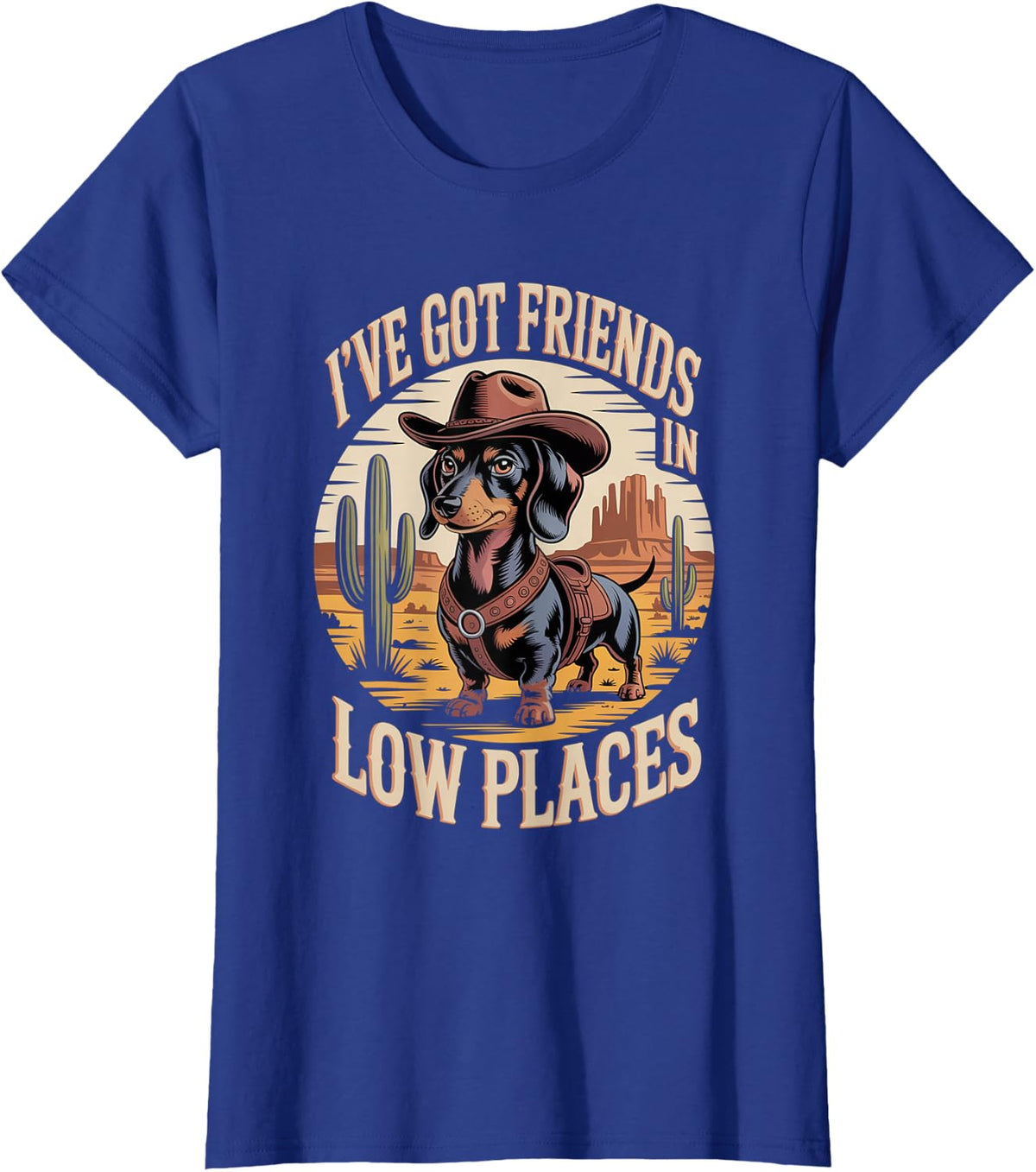 I've Got Friends in Low Places Dachshund Cowboy T-Shirt - Royal Blue