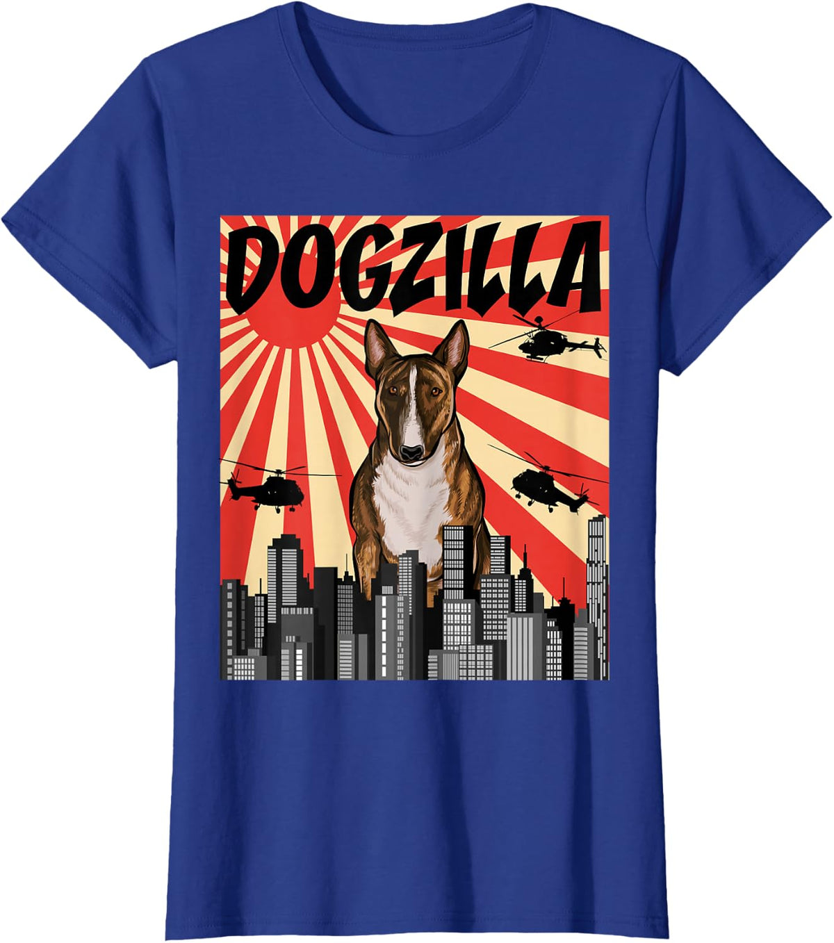 Miniature Bull Terriers Owner Gift Funny Retro Japanese Dogzilla Miniature Bull Terrier Unisex-Adults Black Short Sleeve