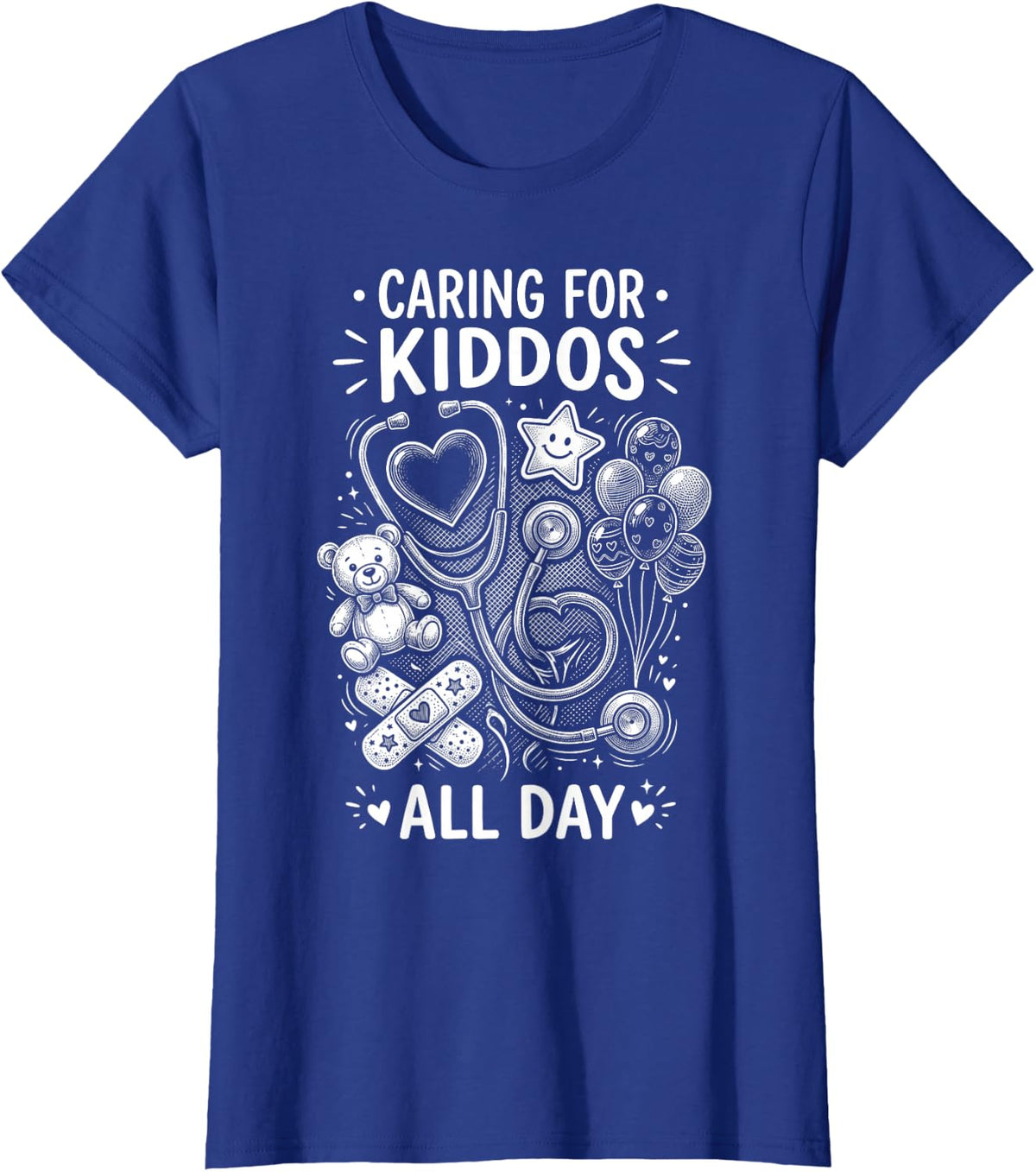 Caring for Kiddos All Day Pediatric Nurse Vintage T-Shirt - Royal Blue