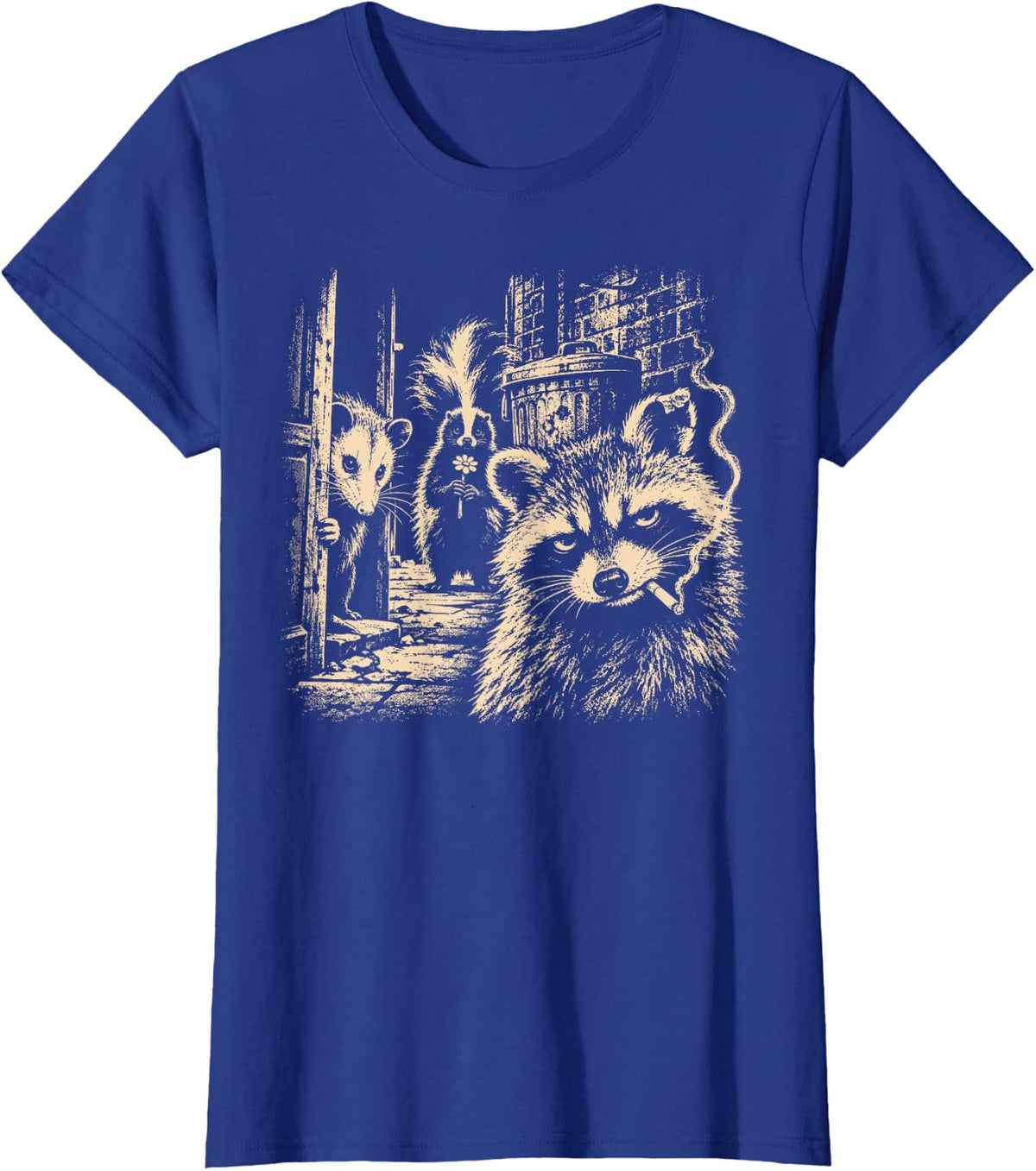 Night Trash Panda Crew Raccoon Opossum Skunk Meme Halloween T-Shirt - Royal Blue