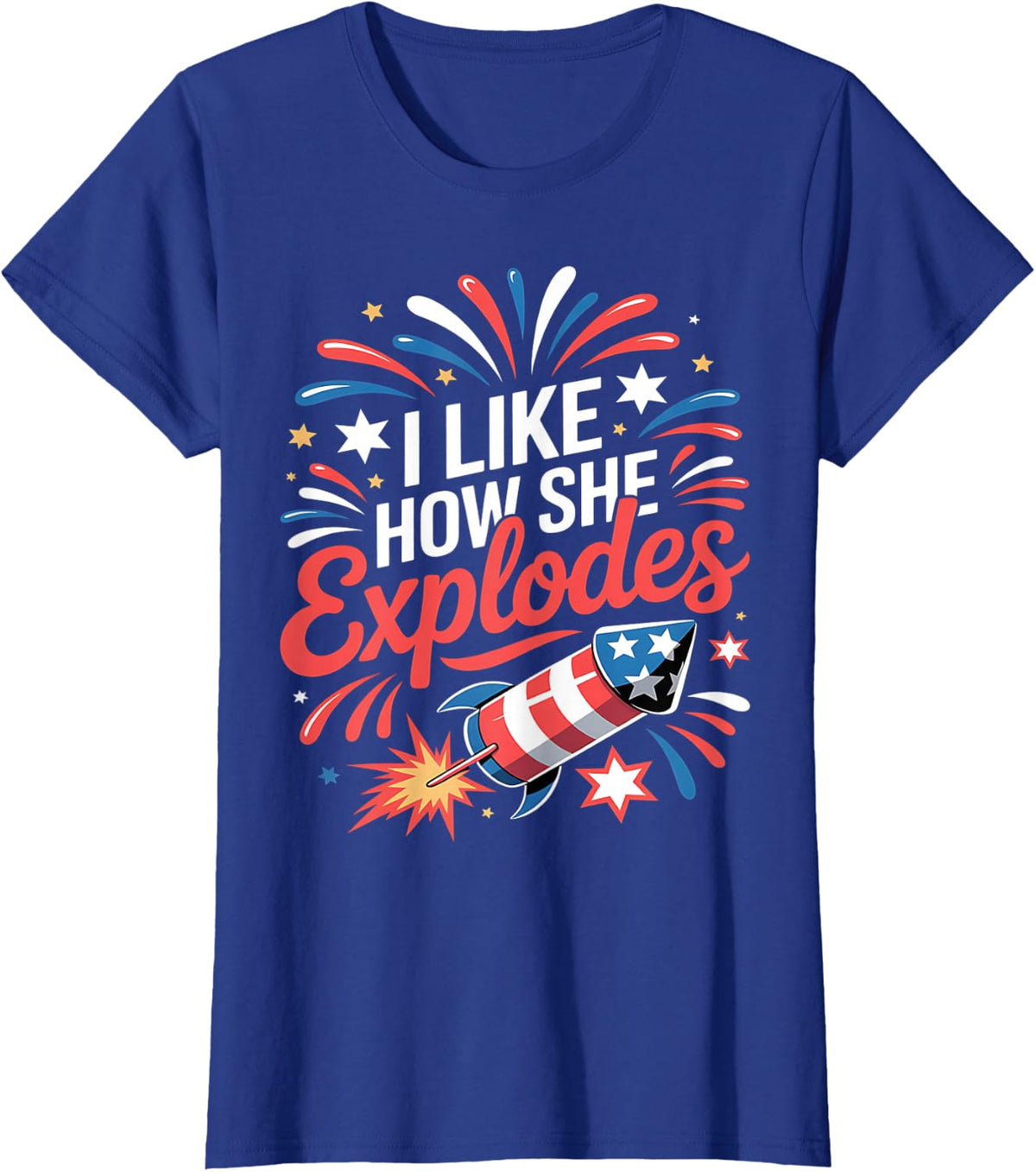 I Like How She Explodes Fireworks Funny Couple 4th Of July T-Shirt - Royal Blue