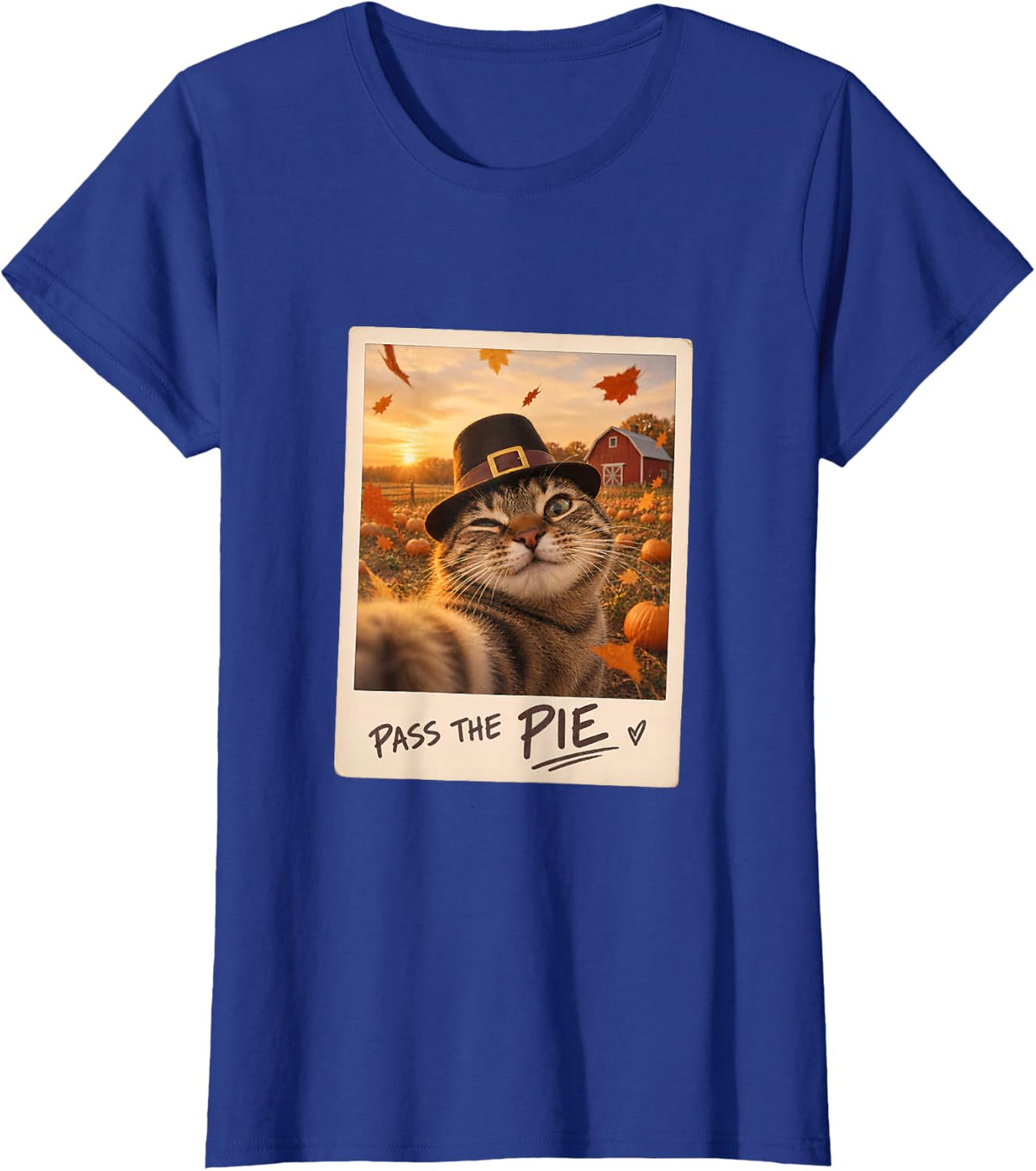 Pass The Pie Tabby Cat Selfie Thanksgiving Humor T-Shirt - Royal Blue