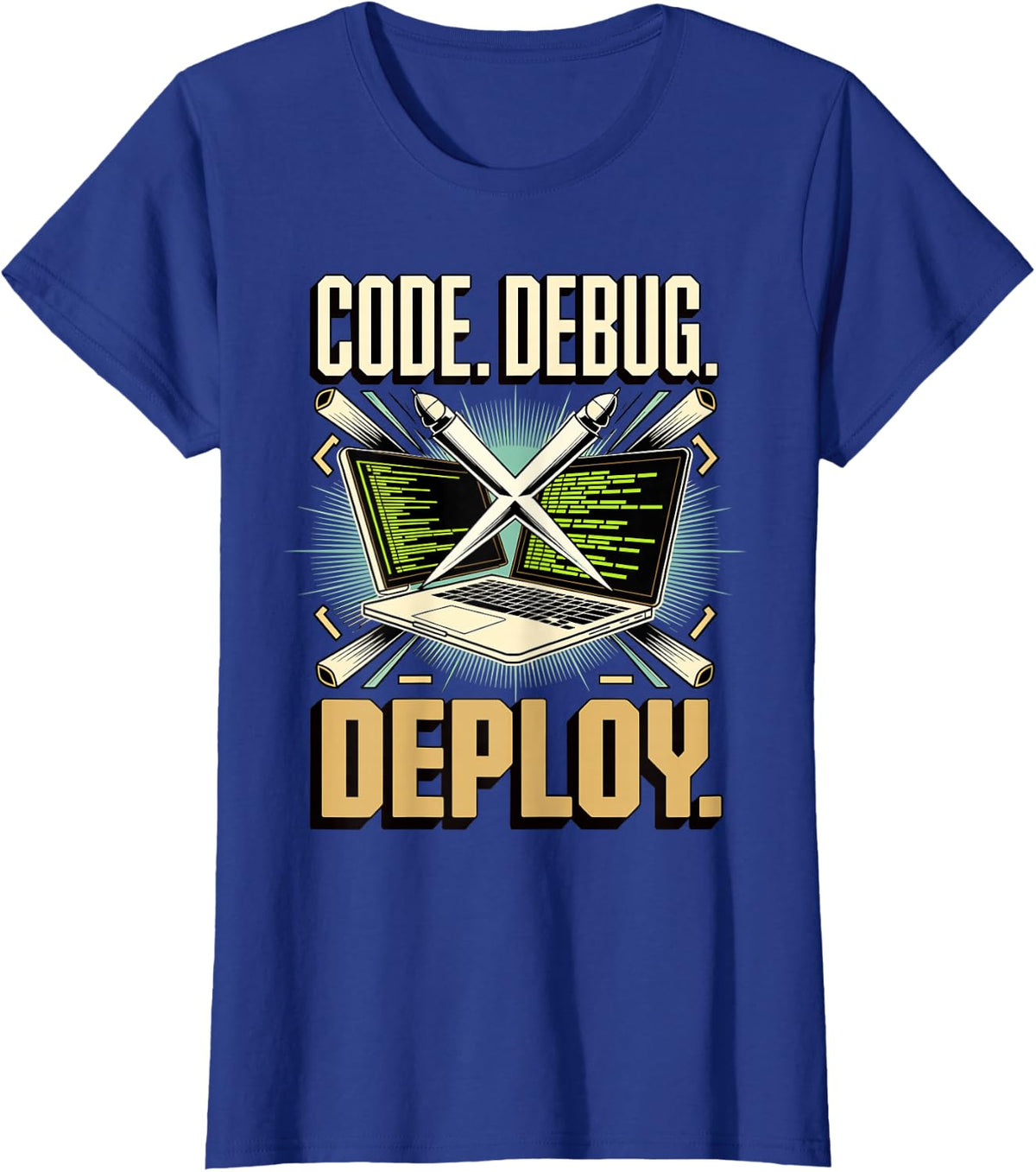 Code Debug Deploy App Developer Coder Programmer T-Shirt - Royal Blue