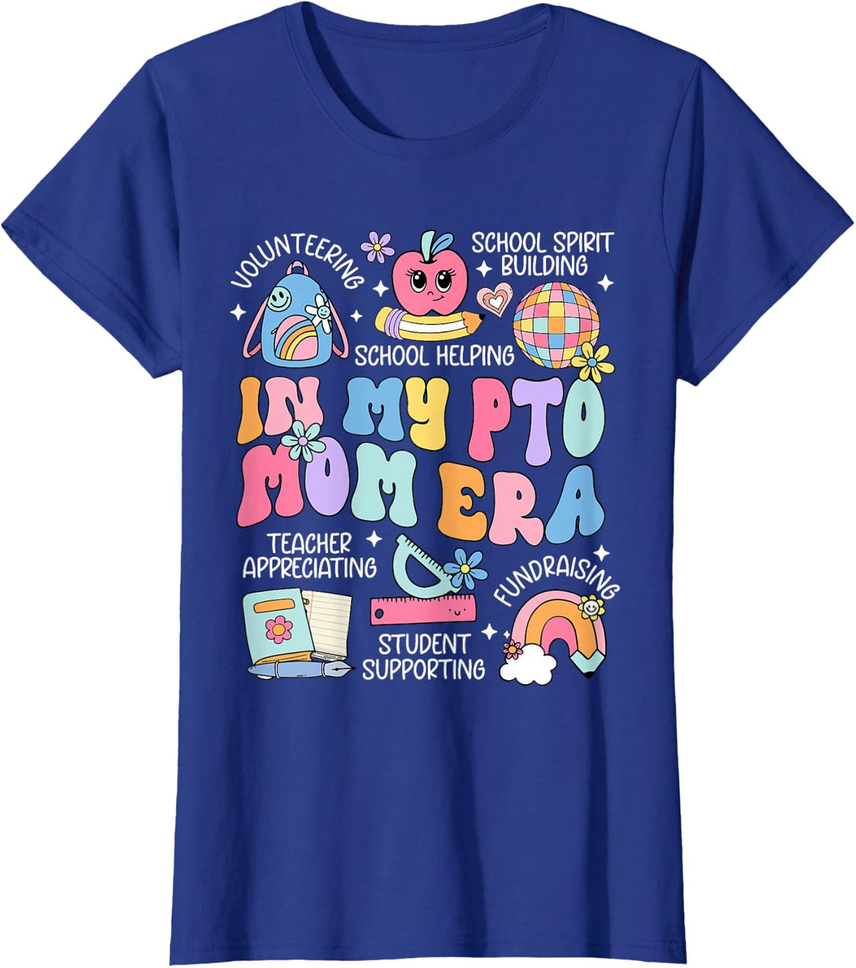 in My PTO Mom Era Parent Association Organization Groovy T-Shirt - Royal Blue
