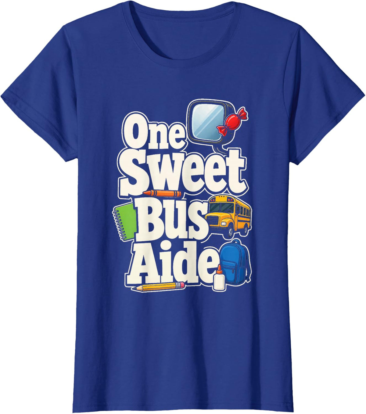 School Bus Aide One Sweet Elementary Monitor Gift T-Shirt - Royal Blue