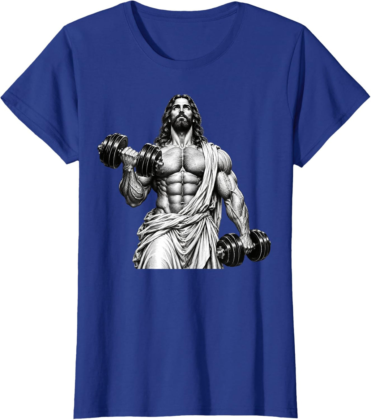 Muscular Jesus Gym Workout Weightlifting Lifting Funny T-Shirt - Royal Blue