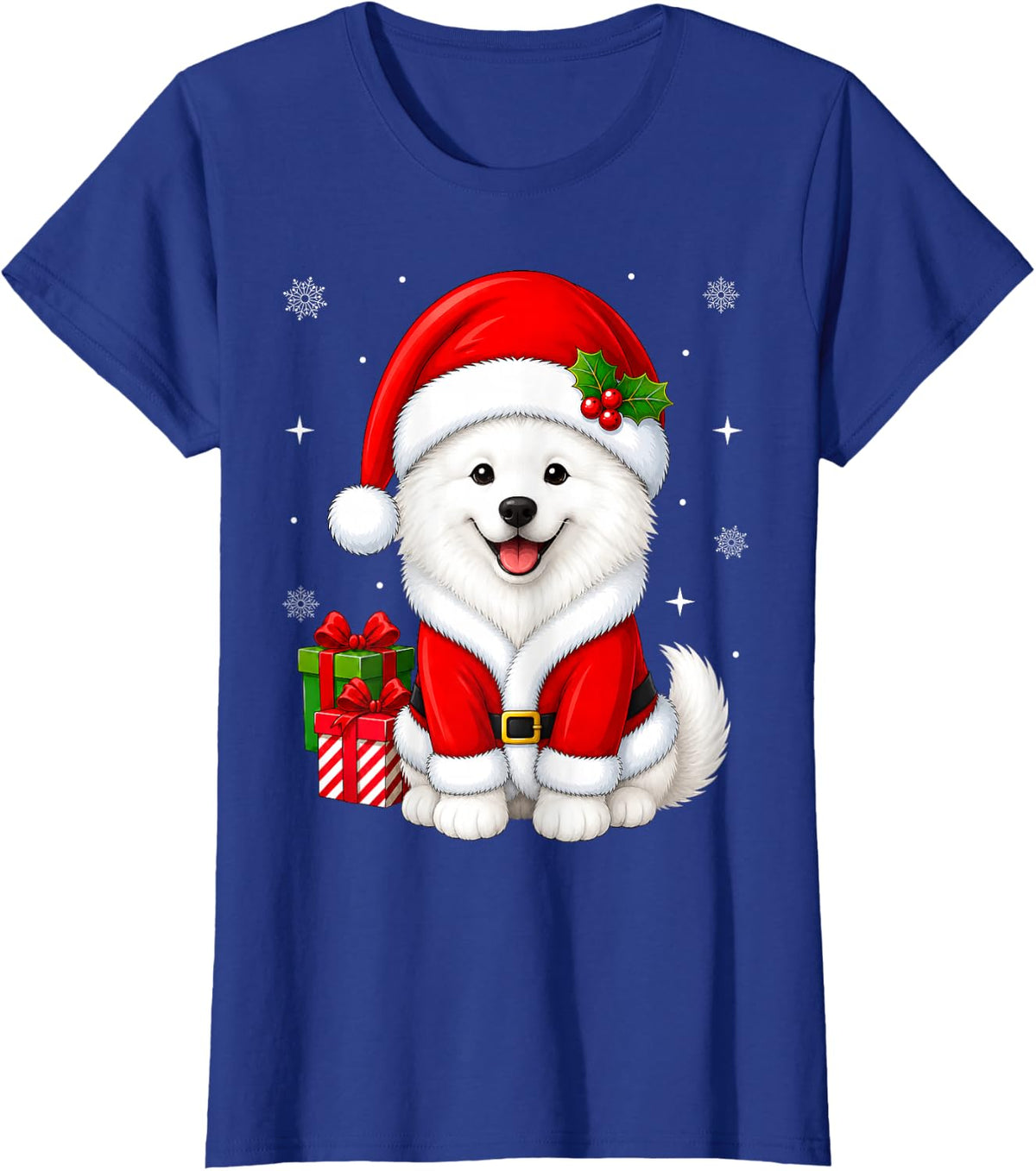 Samoyed Dog in Christmas Santa Costume Cute Festive Xmas T-Shirt - Royal Blue