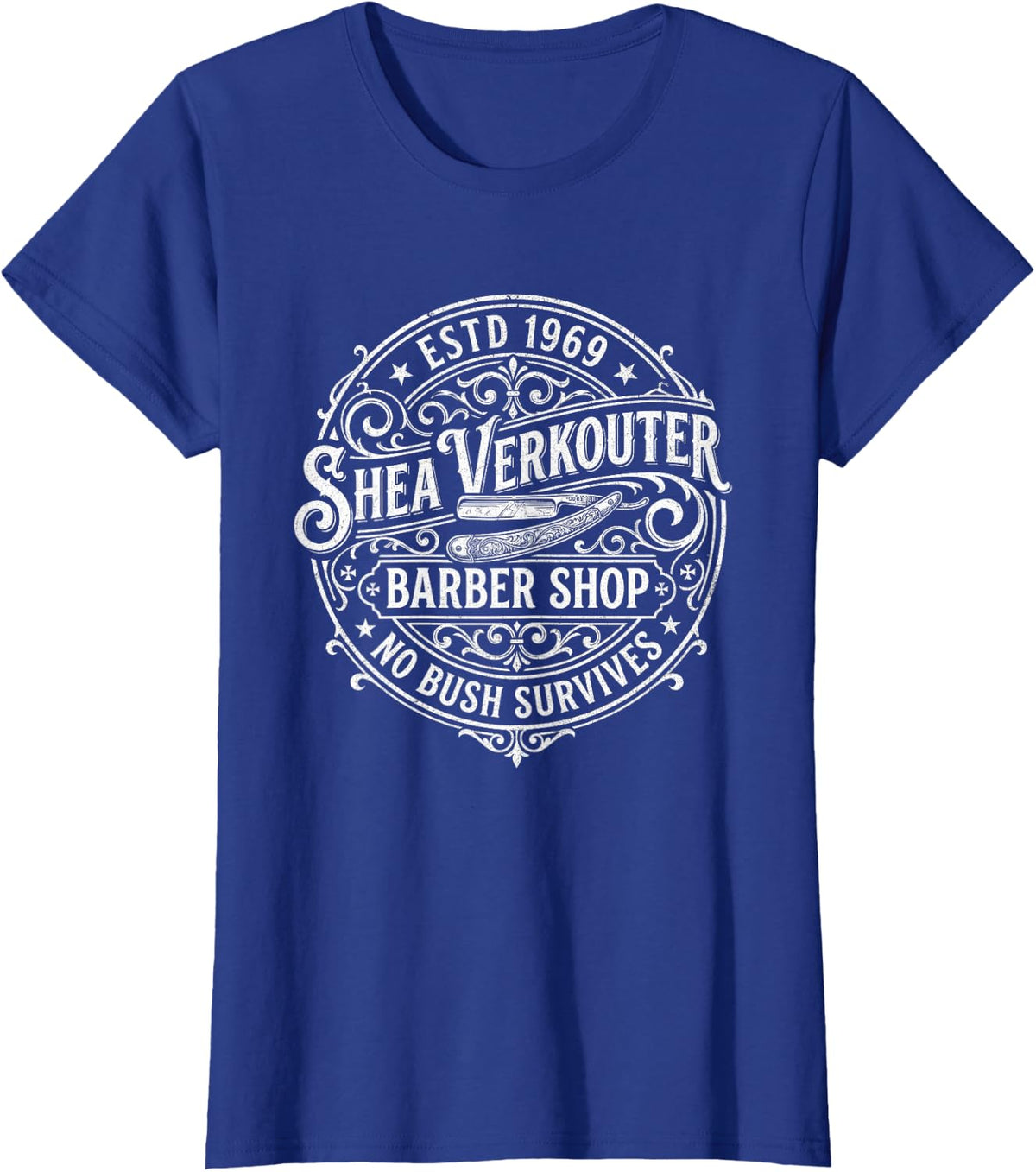 Shea Verkouter Funny Adult Humor Barber Gag No Bush Survives T-Shirt - Royal Blue