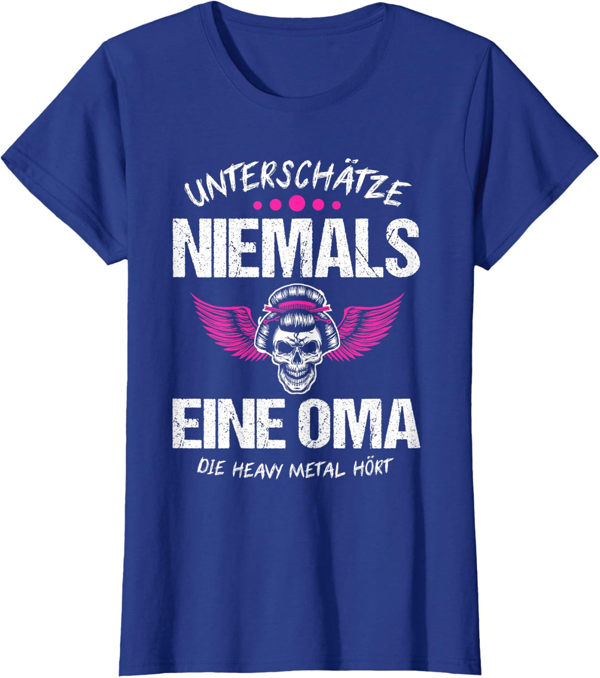 Heavy Metal Grandma Skull Music T-Shirt - Royal Blue
