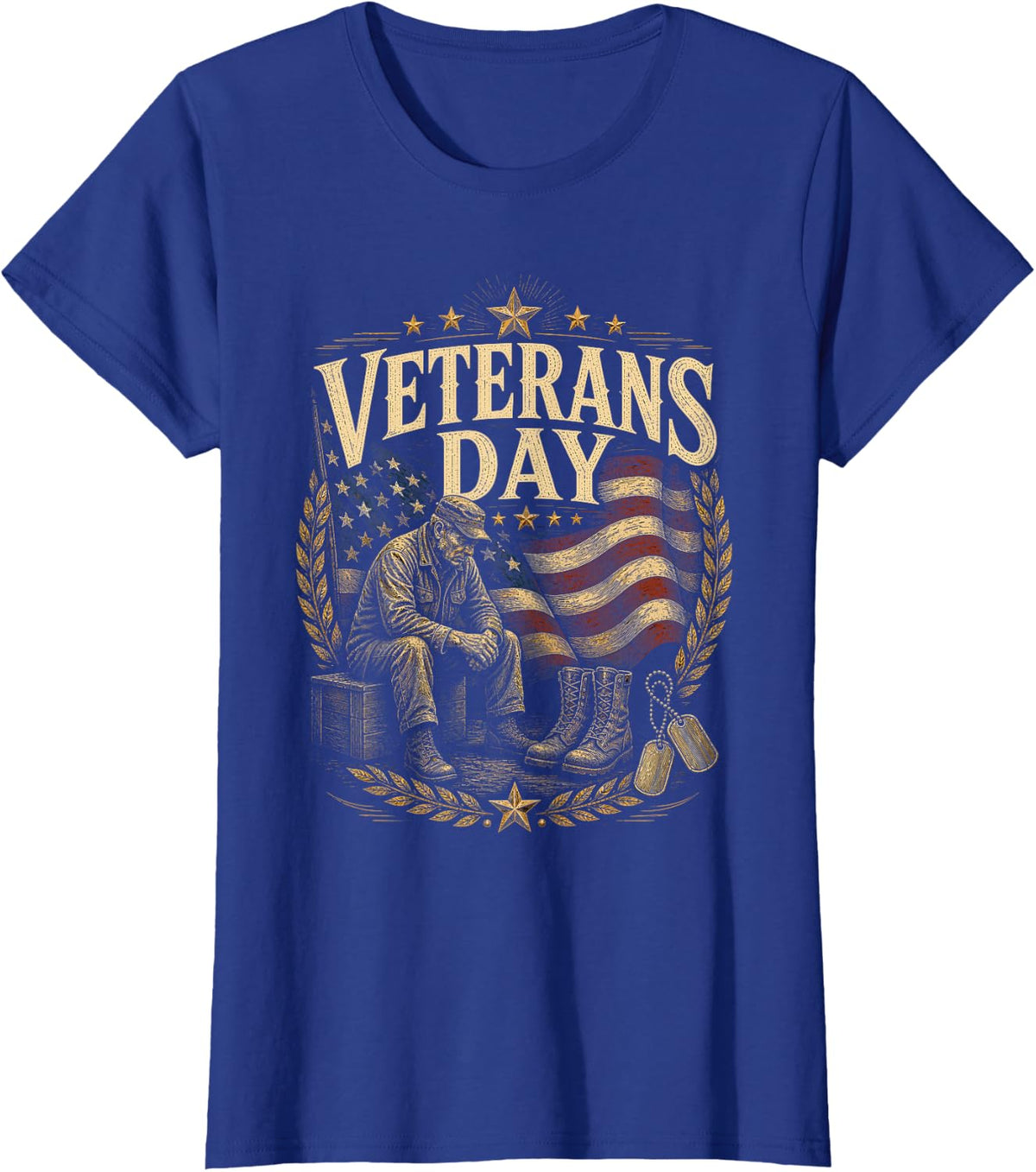 Veterans Day Retired Veteran US Flag Patriotic Veterans T-Shirt - Royal Blue