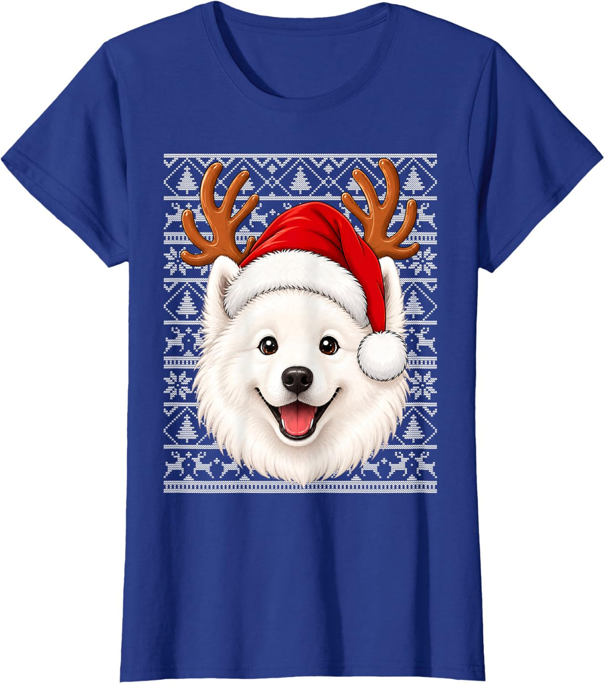 Samoyed Dog Christmas Santa Hat Ugly Sweaters Samoyed Xmas T-Shirt - Royal Blue