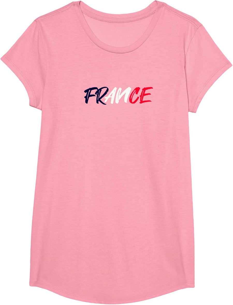 Letters Word France in Flag Colors T-Shirt - Girls Pink