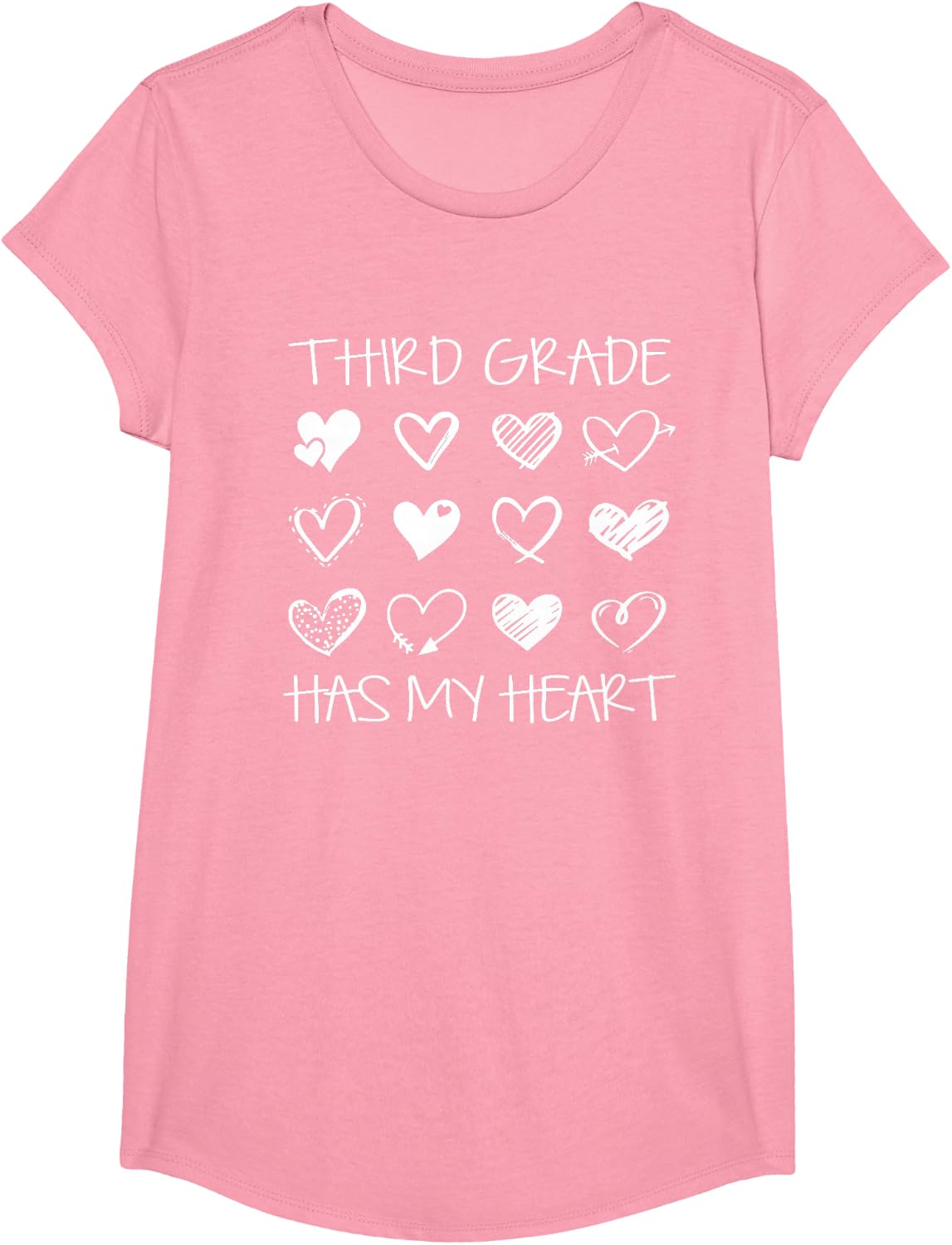 Vintage 3rd Third Grade Has My Heart Valentines Day Teacher T-Shirt - Girls Pink