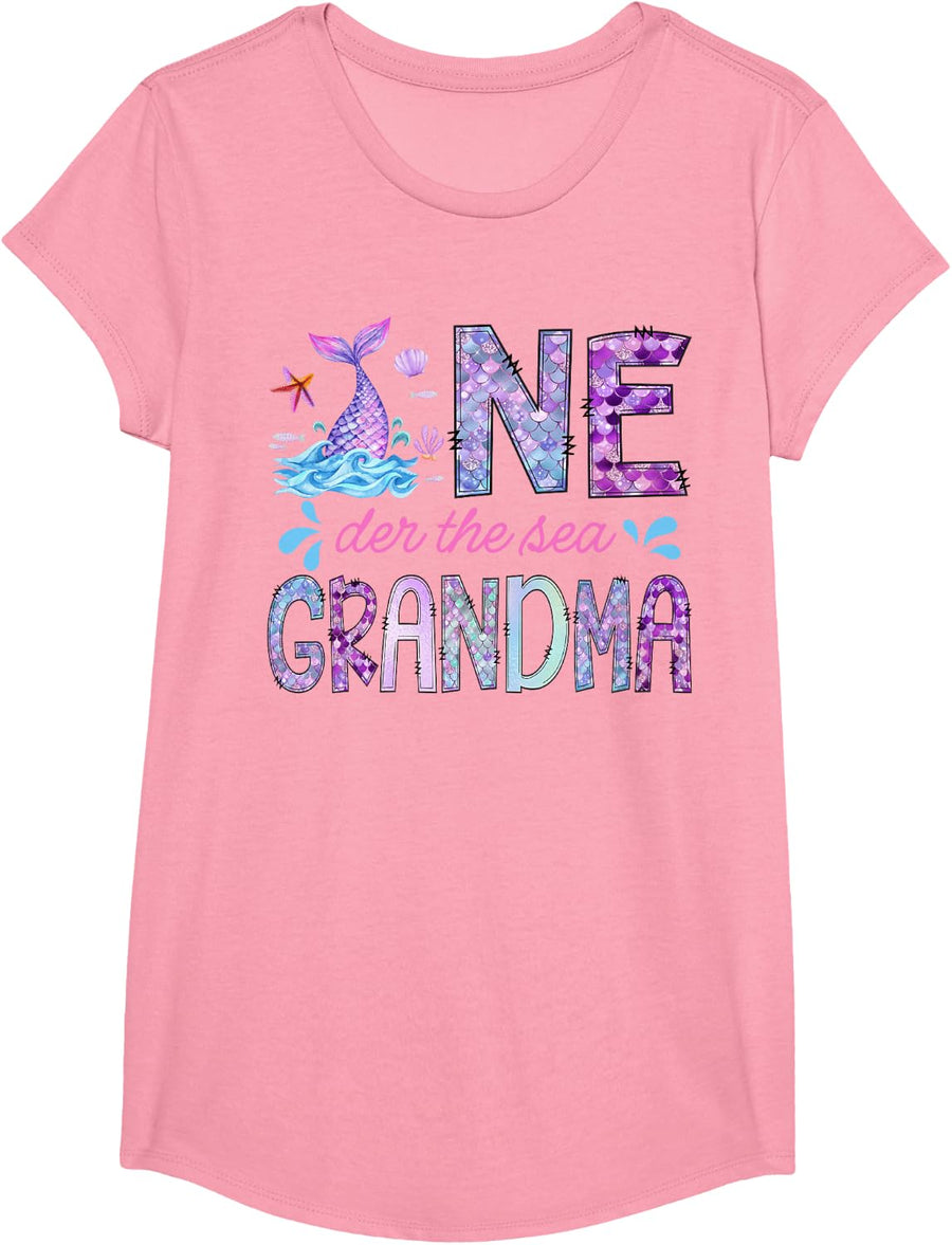 Oneder Under The Sea Grandma 1st Birthday Girl Mermaid T-Shirt - Girls Pink