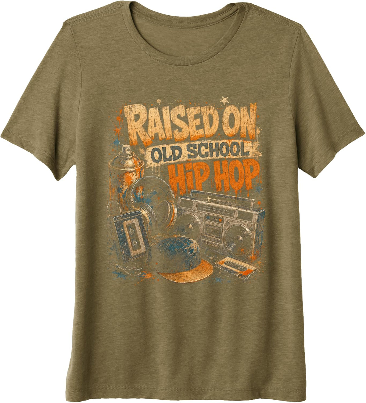 Raised On Old School Hip Hop Retro Music Vibes Premium Tri-Blend T-Shirt - Olive Green
