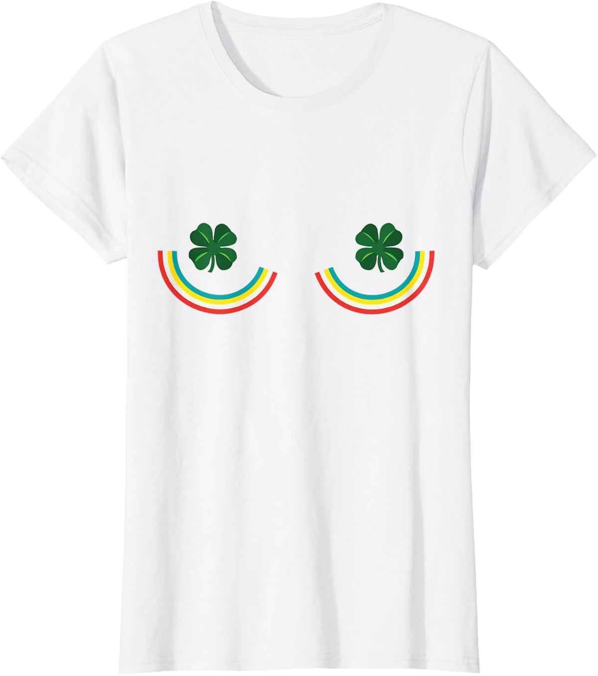 St Patricks Day Rainbow 4 Leaf Clover Shamrock Boobs T-Shirt - White