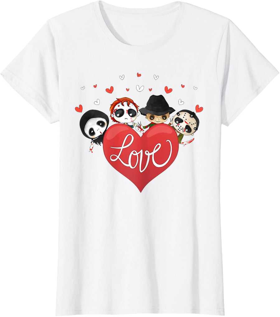 Love Candy Heart Cute Killer Horror Movie Anti Valentine Day T-Shirt - White