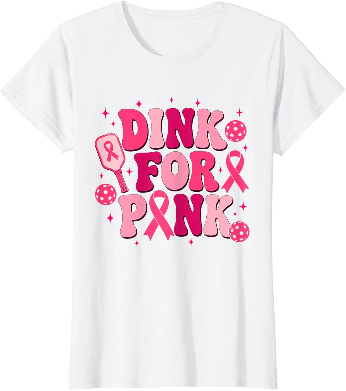 Dink for Pink Pickleball Paddle Breast Cancer Awareness T-Shirt - White