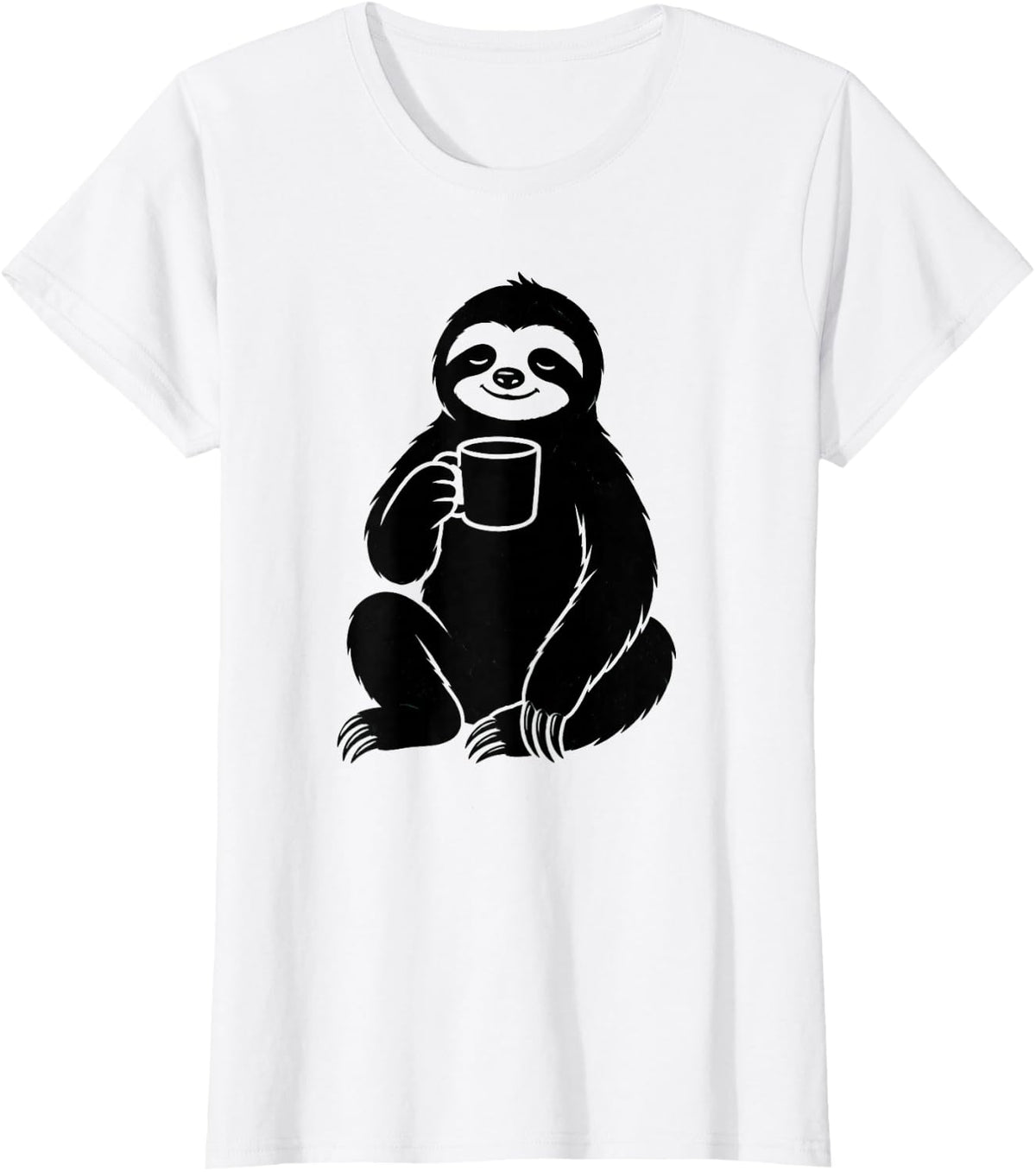 Sloth Coffee Lover Funny Lazy Sloth with Coffee Cup T-Shirt - White