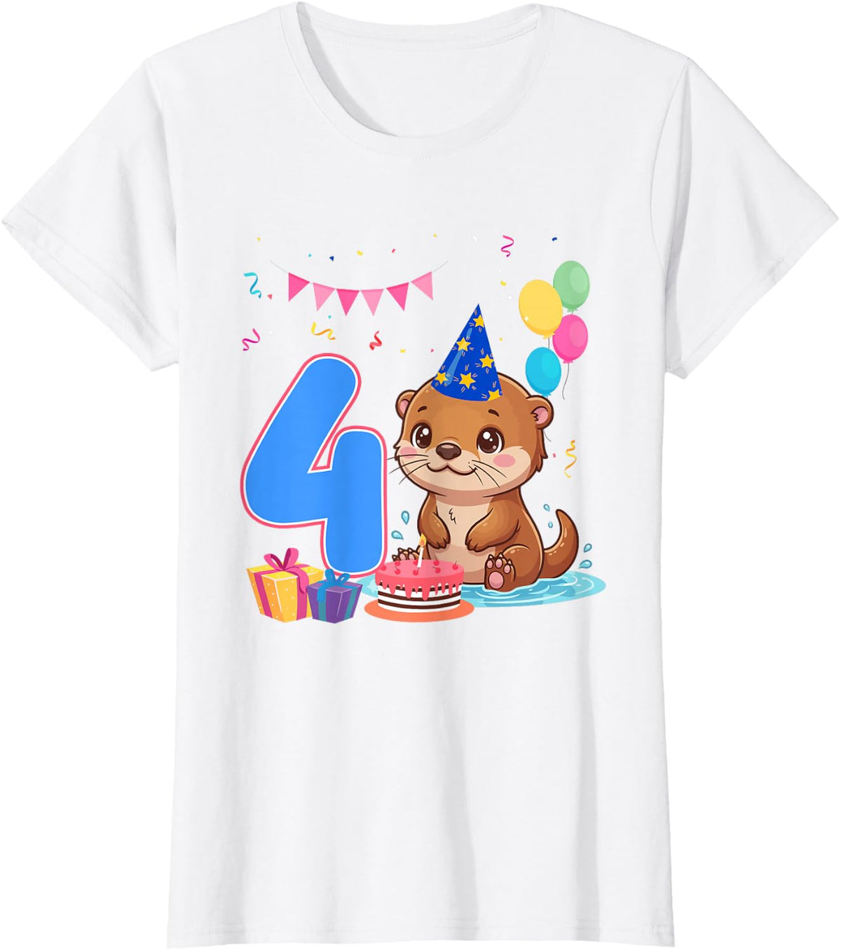 It's My 4th Birthday Otter Lover 4 Year Old Birthday Party T-Shirt - White