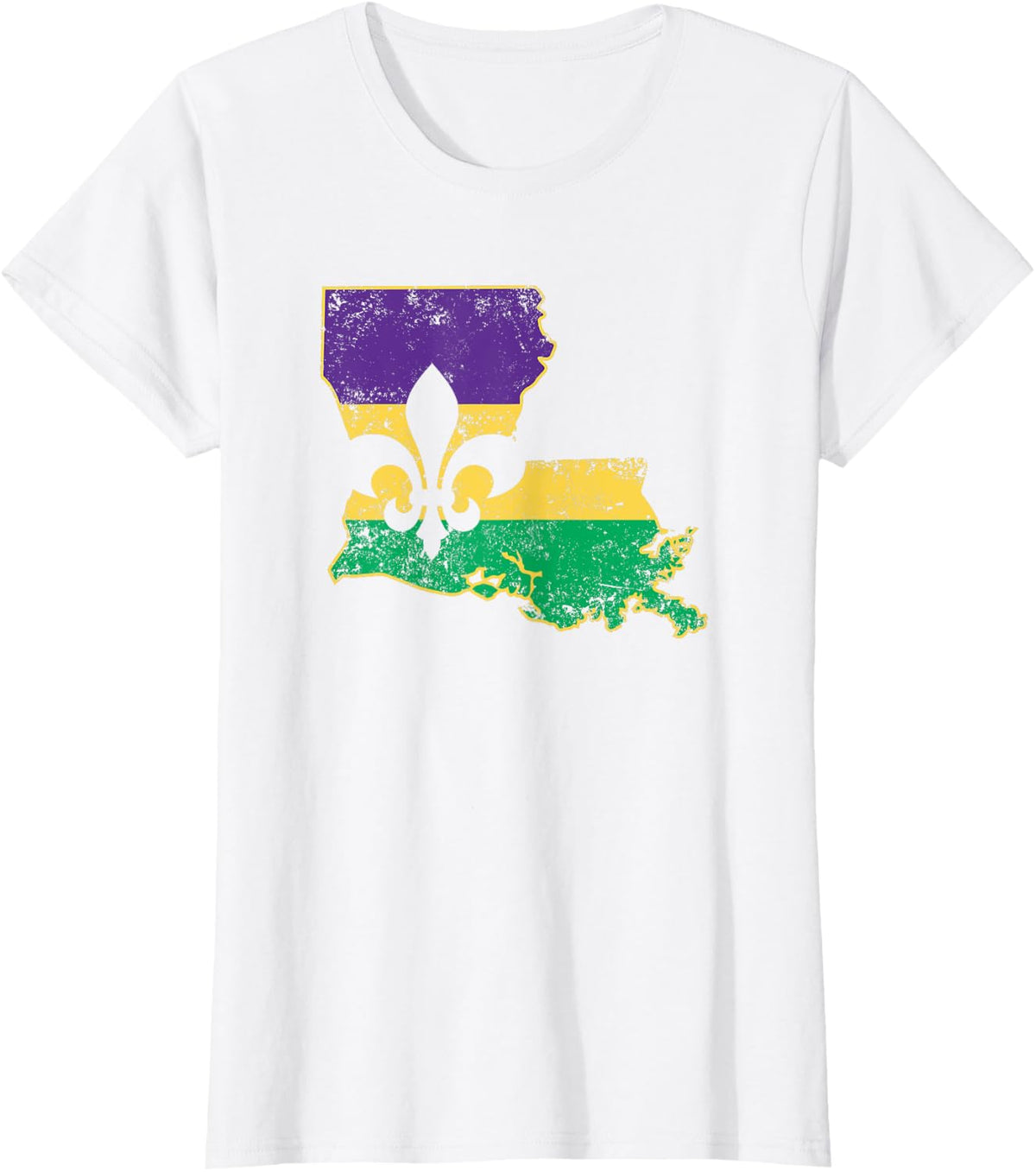 Louisiana Mardi Gras Flag State Outline Fleur De Lis T-Shirt - White