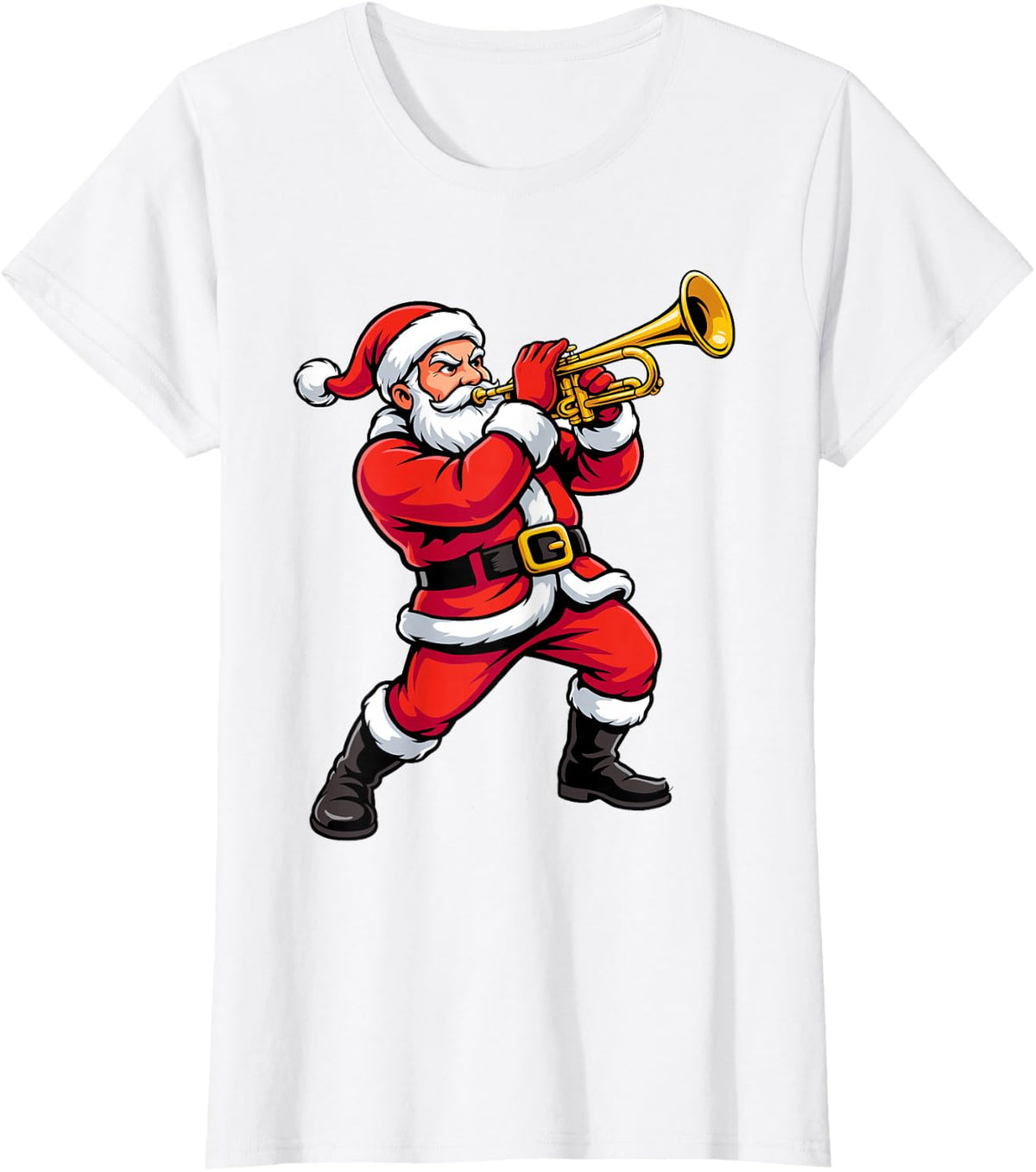 Santa Playing Trumpet Funny Musician Christmas Holiday T-Shirt - White