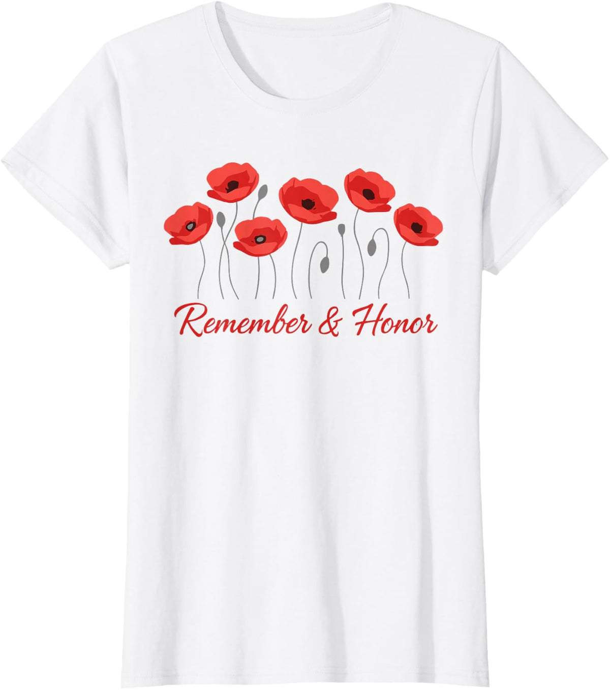 American Flag Veterans Day Poppy Shirt, Honor & Remember T-Shirt - White
